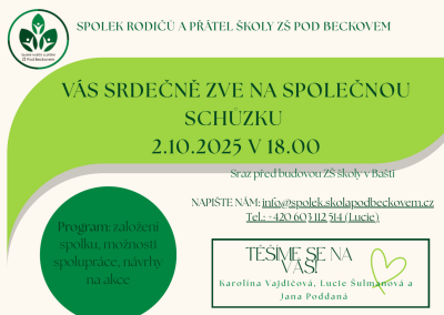 Pozvánka na první setkání spolku rodičů