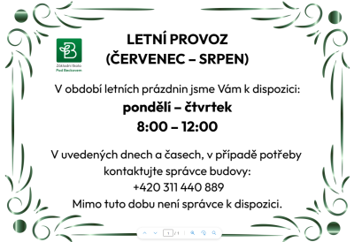 Provoz školy během hlavních prázdnin